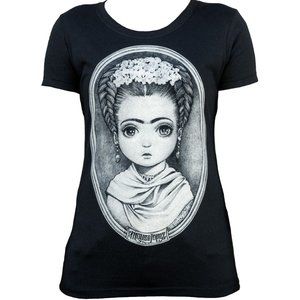 Lil Frida Woman’s Round Neck Tattoo Style  Black Graphic Tee S-M-L-XL-2XL NWT